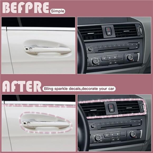 Car Trim Bling Self Adhesive Interior Exterior Rhinestone Sticker 16.4 Feet Pink - Picture 6 of 7